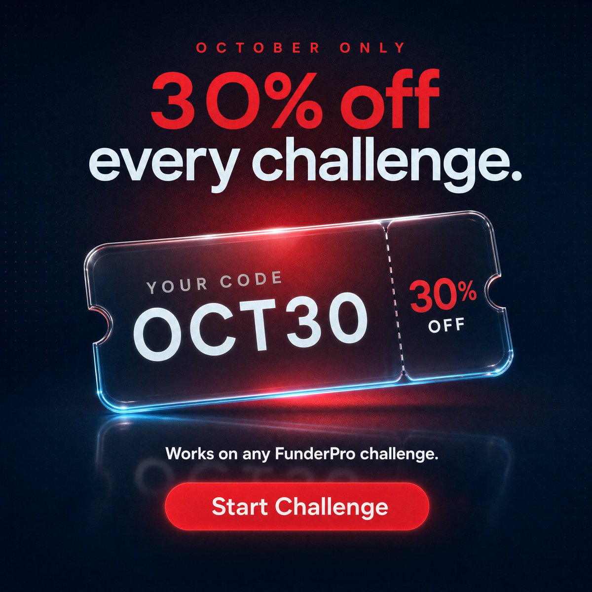 FunderPro's tweet photo. 30% off every Challenge.

Use code OCT30 at checkout and start your FunderPro Challenge for less.

👉 https://t.co/20TsHNoUlS https://t.co/jIFWJMntOE