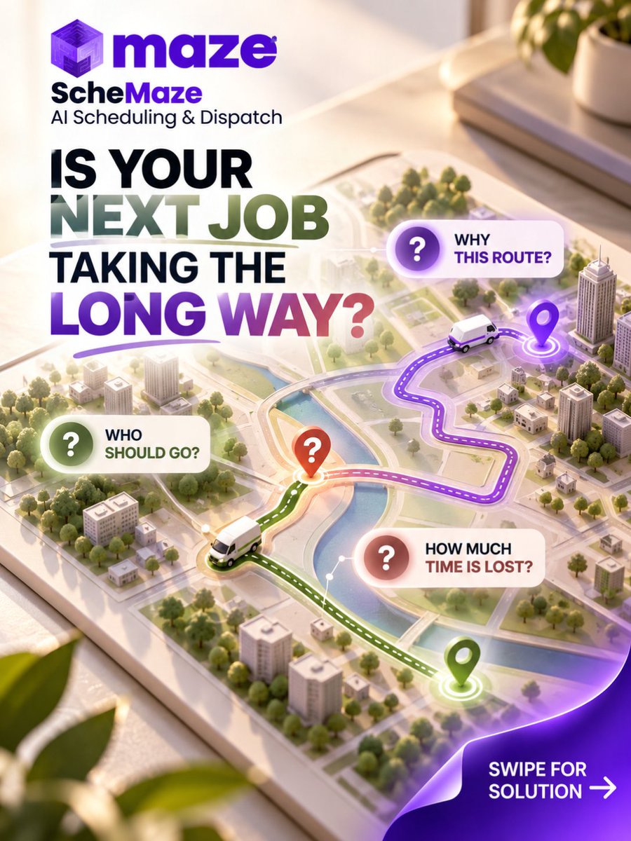 infomazeglobal's tweet photo. Right person. Right route. Right away. 🚚
AI matches tasks with the best-qualified person and optimized route automatically.
Explore: https://t.co/kmARdwaYbs
#ScheMaze #AIScheduling #Dispatch #RouteOptimization #FieldService #WorkforceManagement #AI #Automation #Operational #maze https://t.co/vzjmASRdGP