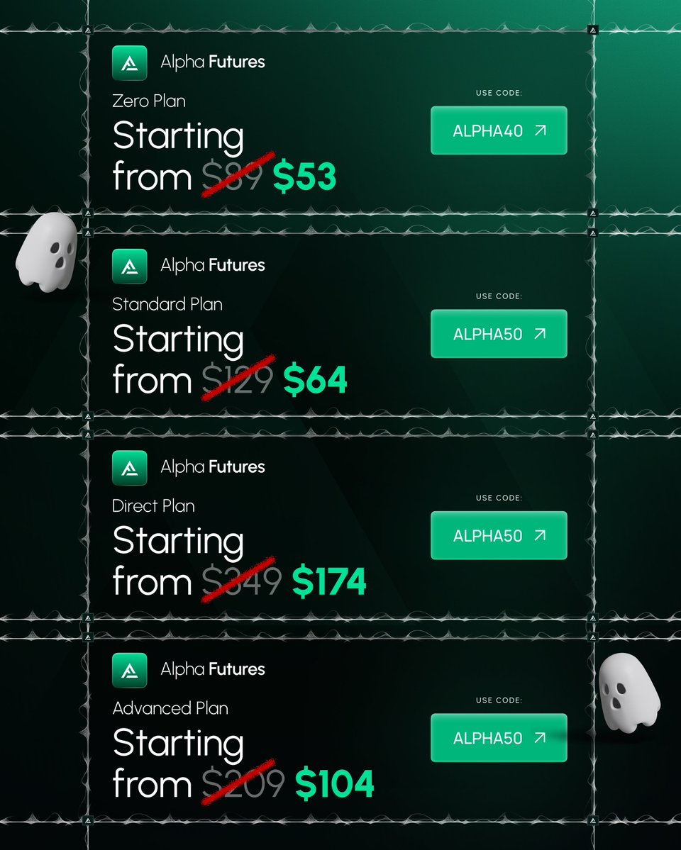 Alpha_Futures_'s tweet photo. No tricks, just treats this October. 🎃👻

🔥 40% OFF Zero accounts
Code: ALPHA40

🔥 50% OFF Standard, Direct &amp; Advanced
Code: ALPHA50

⏳ Live until the end of October, so don't sleep on it.

Grab yours at https://t.co/MjsFRW5Bgg https://t.co/azXrn3Qdta