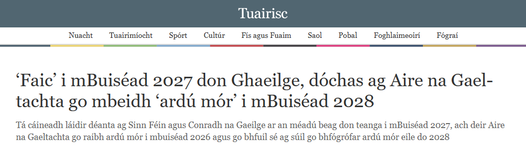 CnaG's tweet photo. “Ní lá maith é seo, ná baol air. Gheall an tAire Gaeltachta anuraidh nach raibh san ardú €23m a fógraíodh do Roinn na do 2026 ach ‘an chéad chéim’. Bhí muid thar a bheith dóchasach mar sin, go dtiocfadh ar a laghad an méid chéanna sa bhreis i mbliana. Níor fógraíodh ach méadú an-bheag ar airgead reatha sa cháinaisnéis inniu."