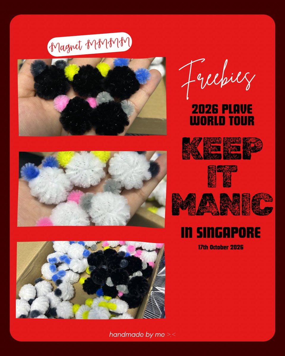 imeerenggg's tweet photo. 2️⃣0️⃣2️⃣6️⃣ PLAVE World Tour🌏
KEEP IT MANIC in Singapore 

💌 Freebies ~> Magnet MMMM 

👋🏻 Just come and say “Hi” to me, promise I won’t bite. I’m shy btw 🙈 

Limited quantity, FCFS. Random per plli.

See you guys soon!

#PLAVE #플레이브 #KeepItManicSG #KEEP_IT_MANIC_in_Singapore https://t.co/Fn4xPSPfSJ