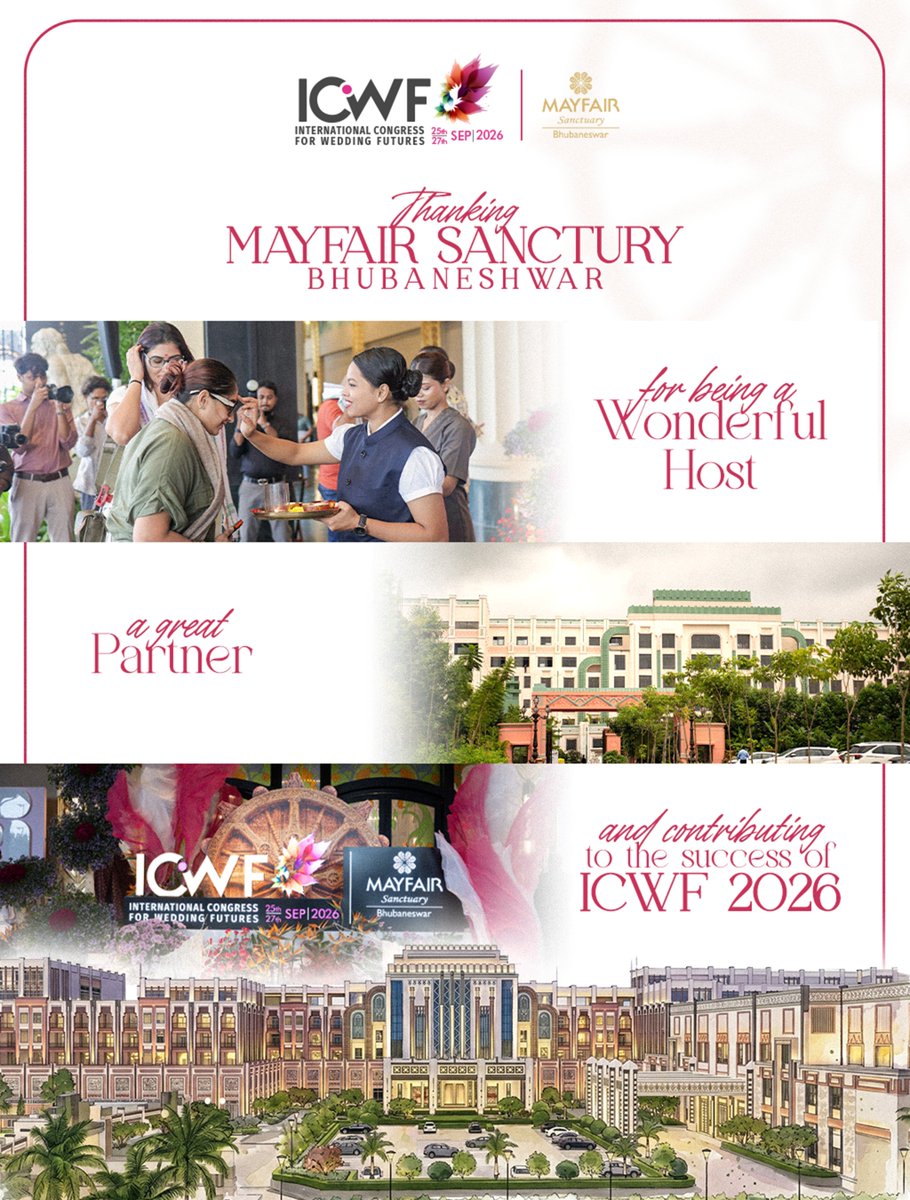 digitalICWF's tweet photo. A heartfelt thank you to our Platinum &amp; Venue Partner, Mayfair Sanctuary, Bhubaneswar.

From hosting the convention and exhibition to creating the setting for three memorable days, your hospitality and support played a meaningful role in bringing ICWF 2026 together. https://t.co/2ZPpiilAgR