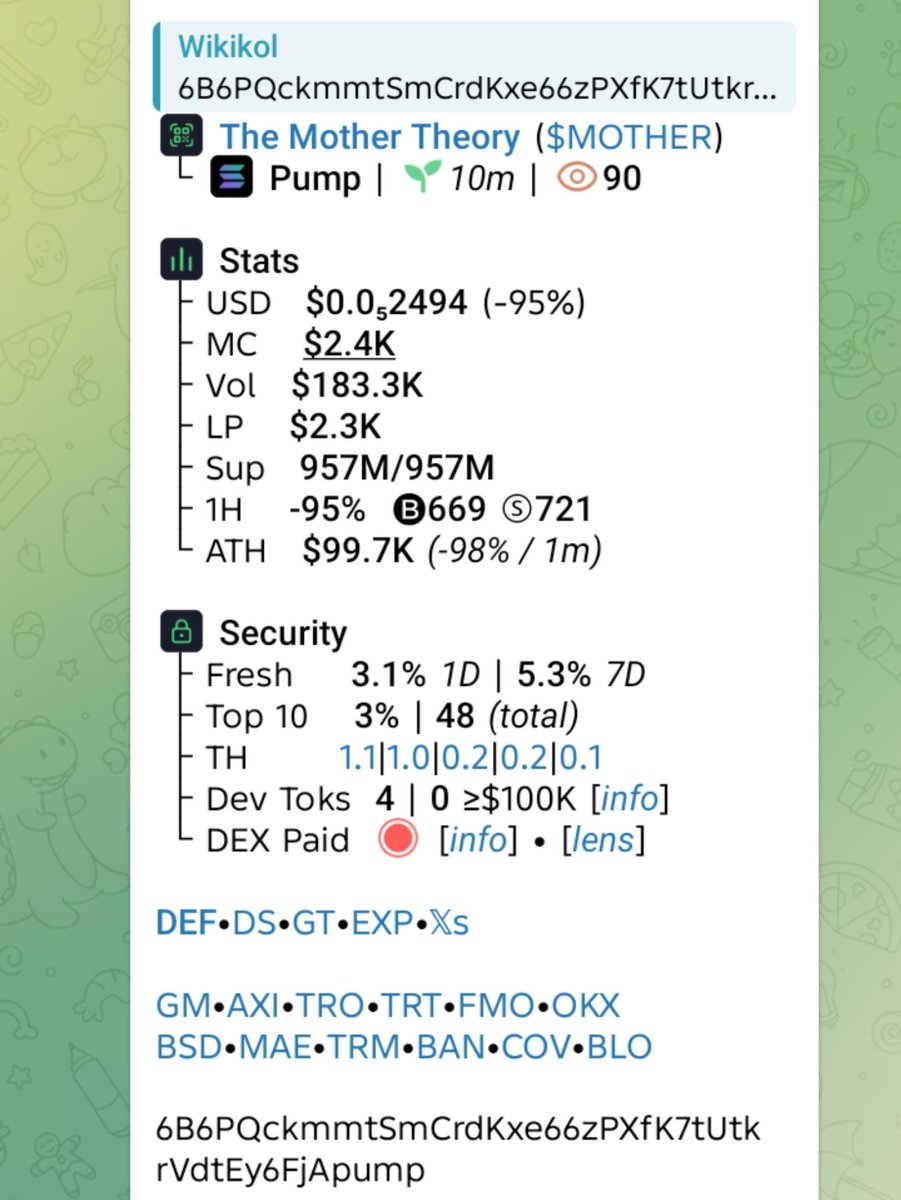 WikiKol1's tweet photo. Watch your entry on $MOTHER
CA
6B6PQckmmtSmCrdKxe66zPXfK7tUtkrVdtEy6FjApump
#SMNO #CRYPTOAI #CRYPTOCLARITYACT #MEMECOIN https://t.co/lvTsffXaqq