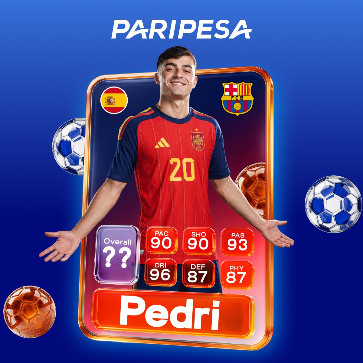 ParipesaAfrique's tweet photo. 🎁 CONCOURS : DEVINEZ LA NOTE DU JOUEUR !

⭐️ Vitesse, dribbles, passes… les stats sont sur la carte. Mais quelle est la note générale de Pedri ?

🎯 Trouvez la bonne réponse et tentez de gagner des paris gratuits !

🏆 3 gagnants seront tirés au sort ! Règlement ci-dessous 👇 https://t.co/j9qHvcSfEm