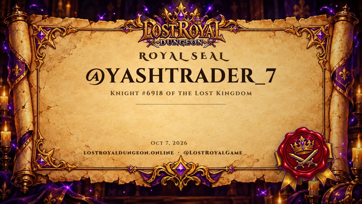 YASHTRADER_7's tweet photo. The crown has sealed my name. Knight #6918 of the Lost Kingdom ⚔️  

The gates open soon. Claim your seal before they do 👇
@LostRoyalGame https://t.co/Z9Q3gTbkZs