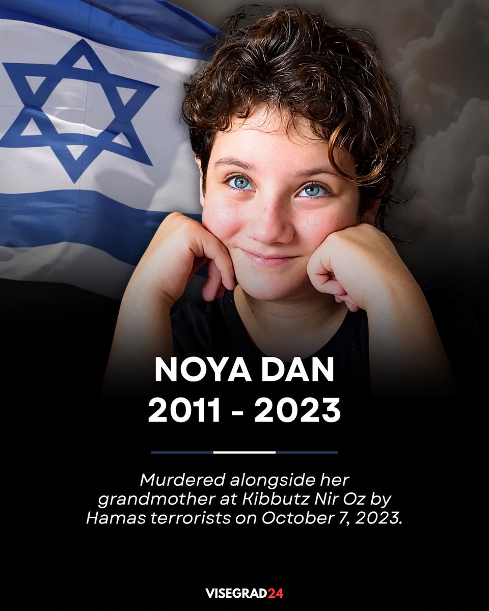 visegrad24's tweet photo. The autistic 12-year-old Noya Dan was burned alive with her grandmother in Nir Oz by Hamas terrorists on October 7th 2023.

Her murder was commented on by JK Rowling after it became known that she was a huge fan of the Harry Potter series. https://t.co/HDpNcLUbOz