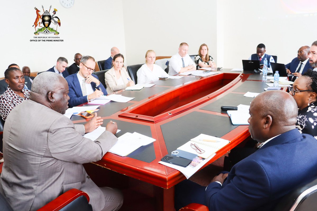 OPMUganda's tweet photo. The Minister for Relief, Disaster Preparedness and Refugees, Hon. @SamEngola3, and technical staff have engaged with development and humanitarian partners to devise strategies for sustaining the delivery of essential services in refugee-hosting communities amid dwindling funding.

#OPMUganda