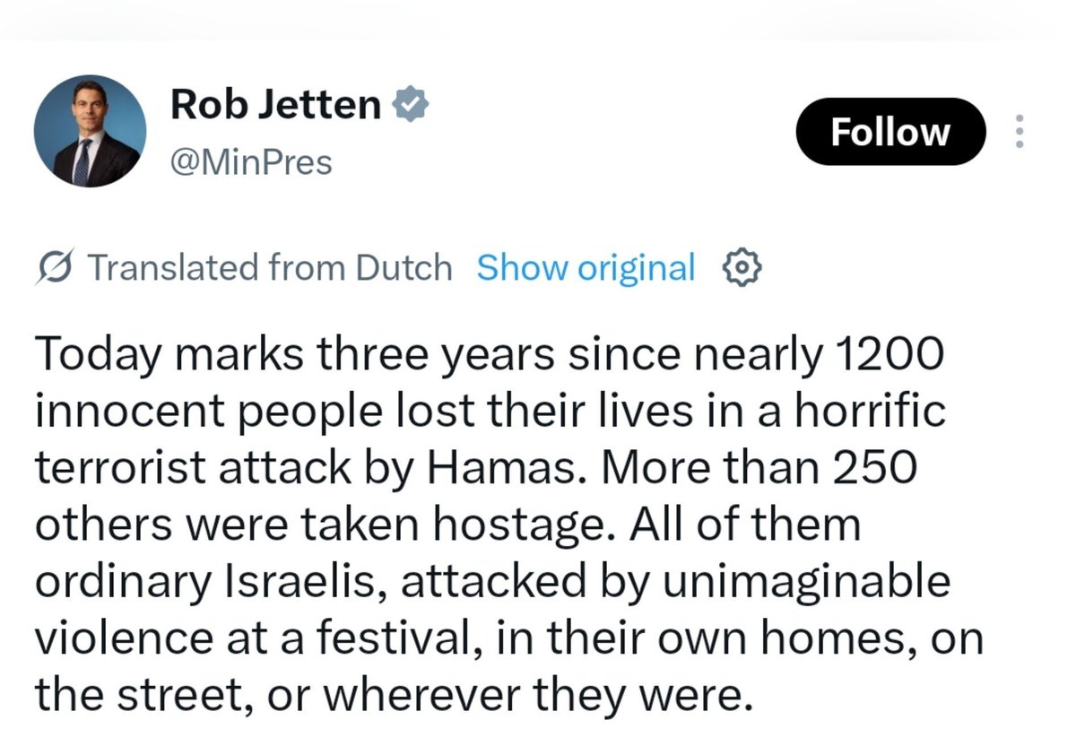 DrEliDavid's tweet photo. Prime Minister of Netherlands 🇳🇱 has the audacity to post about October 7 just as his government imposed draconian sanctions on Jews living in Judea and Samaria, including 6 years prison for anyone who imports products from there into Netherlands!
GO TO HELL! https://t.co/YvaFSdNkxB