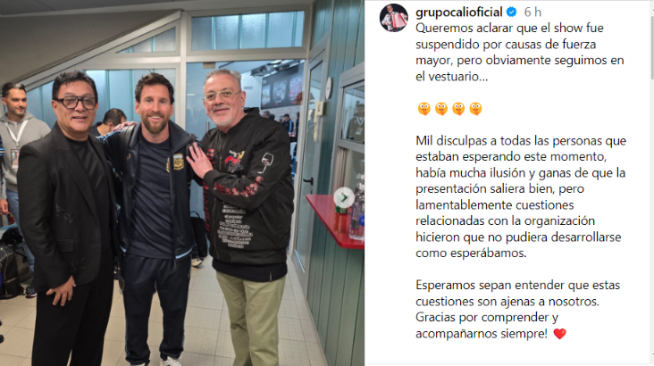 jbattagliotti's tweet photo. La aclaración desde Grupo Cali por lo sucedido en la despedida de Lionel Messi... https://t.co/ugVqbh00rf