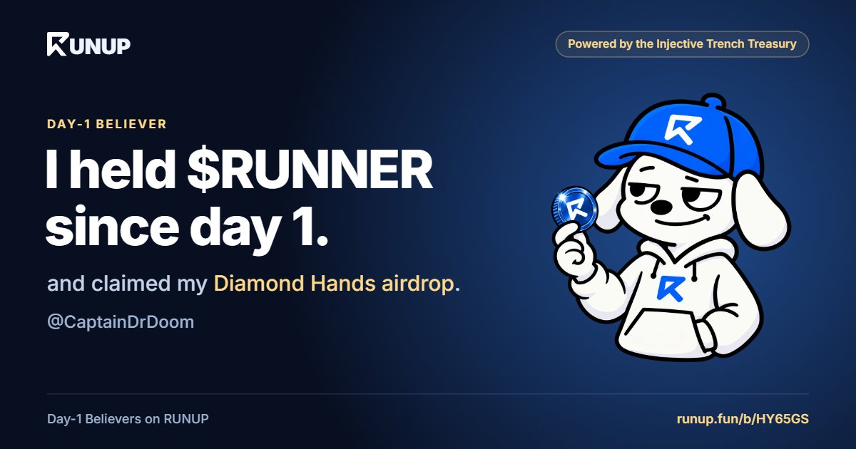 CaptainDrDoom's tweet photo. I've held $RUNNER since day 1 🏃

Claiming my Day-1 Believers drop from @runupdotfun on @injective 

https://t.co/y7ppB5POUB 

I’m in. Are you?

$RUNNER https://t.co/sJ2I7gaz8Y