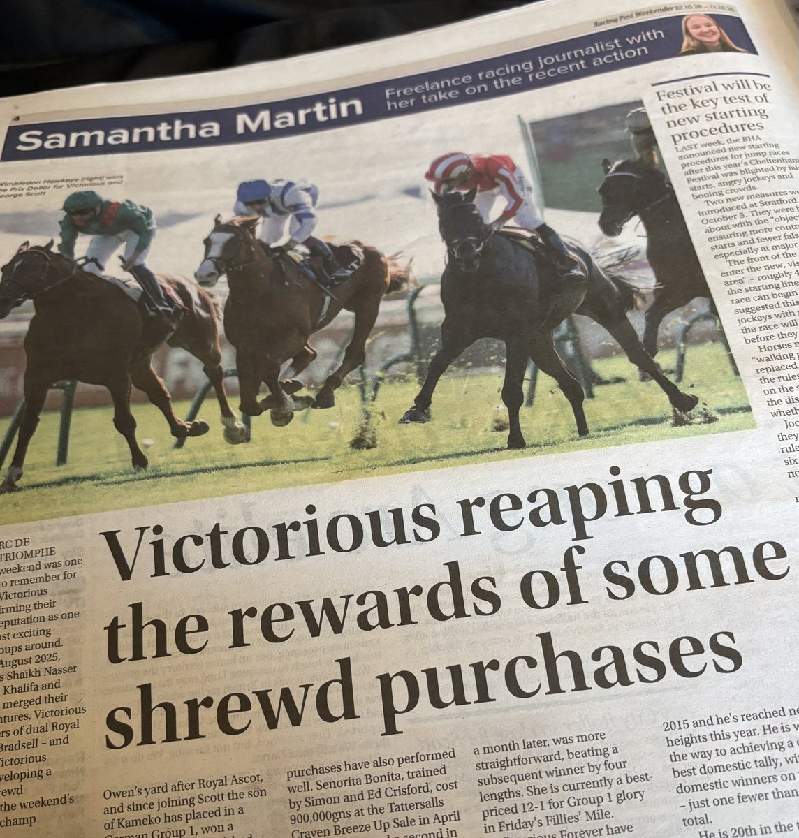 sam_angelina22's tweet photo. Wonderful to be in @RPWeekender again - and a whole page at that!🤯 

Thank you Nick Watts for having me back! Enjoyed delving into the incredible success of Victorious Forever and penning a few words on the new starting procedures🏇 https://t.co/4y8KcNeBKo