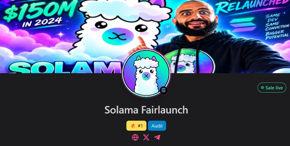 pinkecosystem's tweet photo. 🔥 We from #Pinksale are more than happy to welcome on board the team from Solama! 

🦙 Relaunch from the same dev wallet that took Solama to ~$150M in 2024! KYC 👨‍💻 DOXXED 🟢 AUDIT ✅️

🏆 Born on Solana, $SOLAMA represents the spirit, culture, and community of the ecosystem. A sustainable system built to keep pushing Solama forward, forever.

👇 Sale is live:
https://t.co/JG5gbb57GS