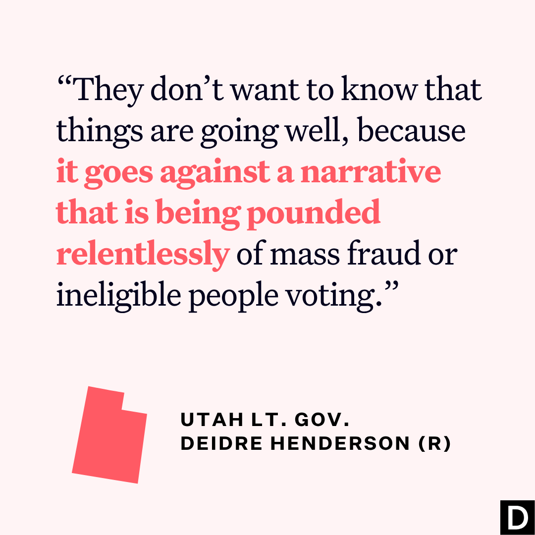 DemocracyDocket's tweet photo. Utah combed its voter rolls and found only 27 confirmed noncitizens out of more than 2 million registered voters. Of those 27 noncitizens, only 13 had cast a ballot since 2018.

But as the state’s Republican elections chief said, that’s not what Trump wanted to hear: https://t.co/JfBcGF4Qej
