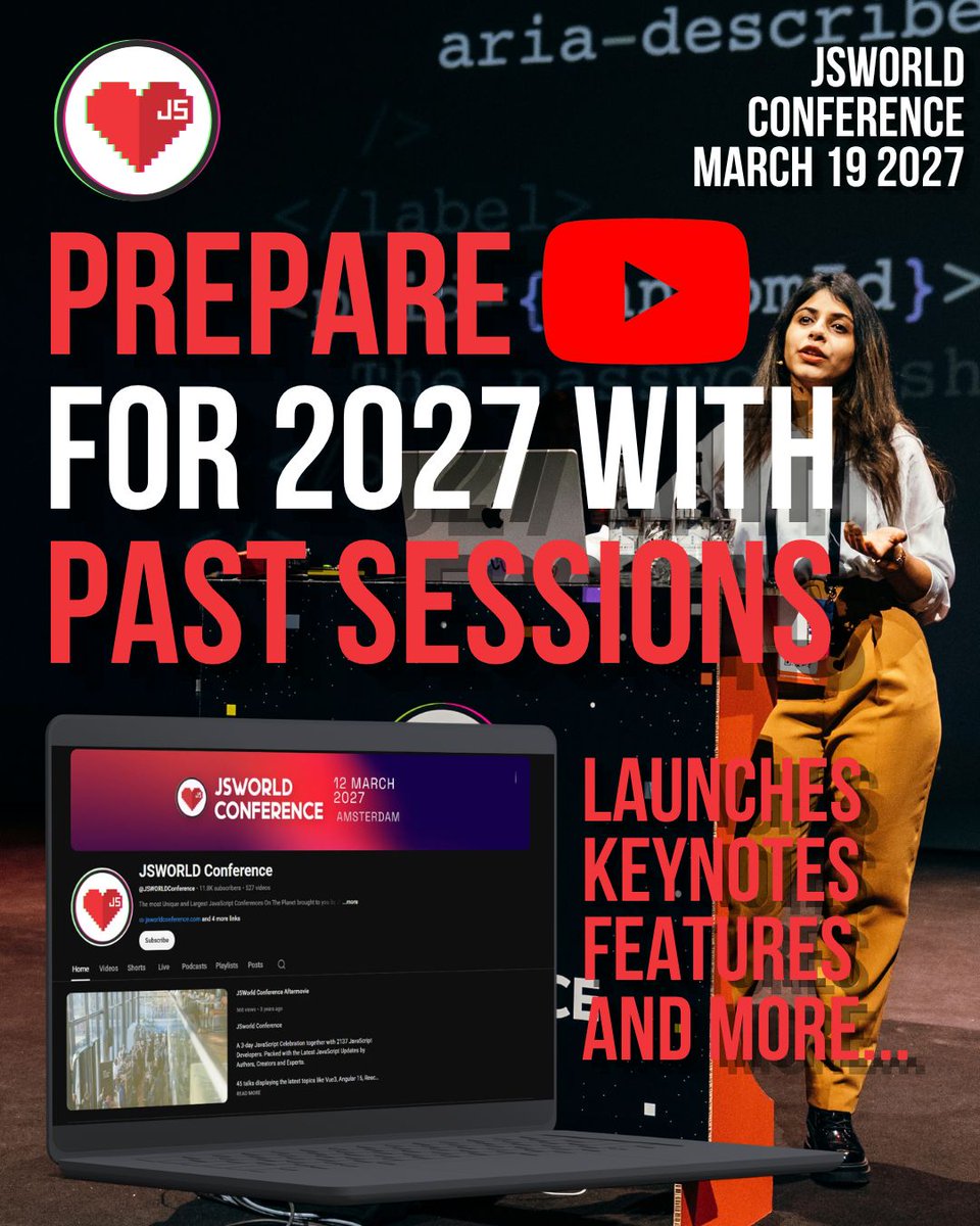 JSworldconf's tweet photo. If only there were something to binge today...

Good news. There is.

If you want to know more of what to expect from JSWorld then look not further than our YouTube channel! 

Here you can find previous talks, keynotes, presentations, and speakers discussing  every JS problem you can think of. ❤️ 

You can find a link to it right here: https://t.co/eeM0AaQYrI 

Happy viewing! 📺️