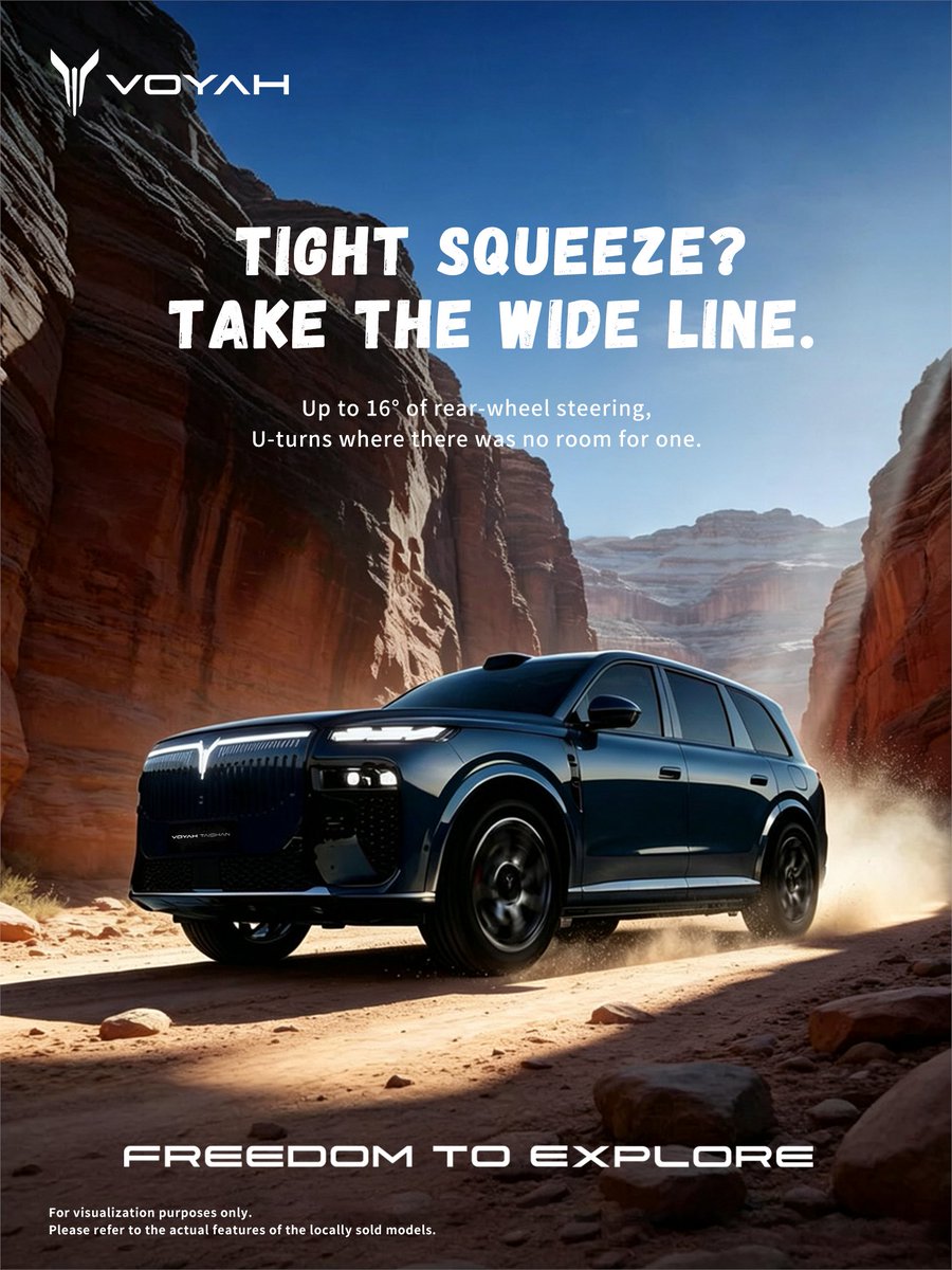 VOYAH_Motor's tweet photo. Any Terrain. One Answer. ⛰️
Rocky trails. Rapids. Washboard roads. Shifting dunes. Tight turns.
Whatever the terrain throws your way, #VOYAHTAISHAN keeps you moving with confidence and control.
Change the terrain. Keep your freedom.
#VOYAH #FreedomToExplore https://t.co/dkwrw5vaKx