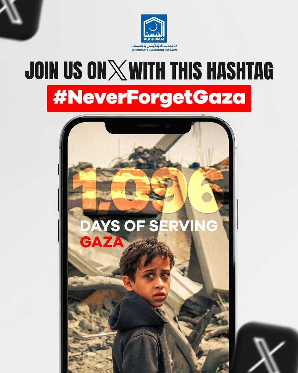 AlkhidmatOrg's tweet photo. Three years on, Gaza remains a story of devastation, resilience and survival.

From Day One, Alkhidmat has stood with the people of Gaza, turning solidarity into action through food, water, medical aid, shelter and more.

Join us on X and raise your voice: We Have Not Forgotten Gaza. 🇵🇸

#NeverForgetGaza