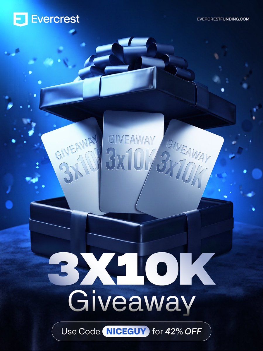 Usmanfx__'s tweet photo. 3 X $10K GIVEAWAY 🚨🚨
PROCEDURE:

Follow: @EvercrestFunds || @Usmanfx__ 

🔹Like & Repost this Post. 
🔹Register with https://t.co/nsuzzKZ8QV

CODE: NICEGUY for 42% off