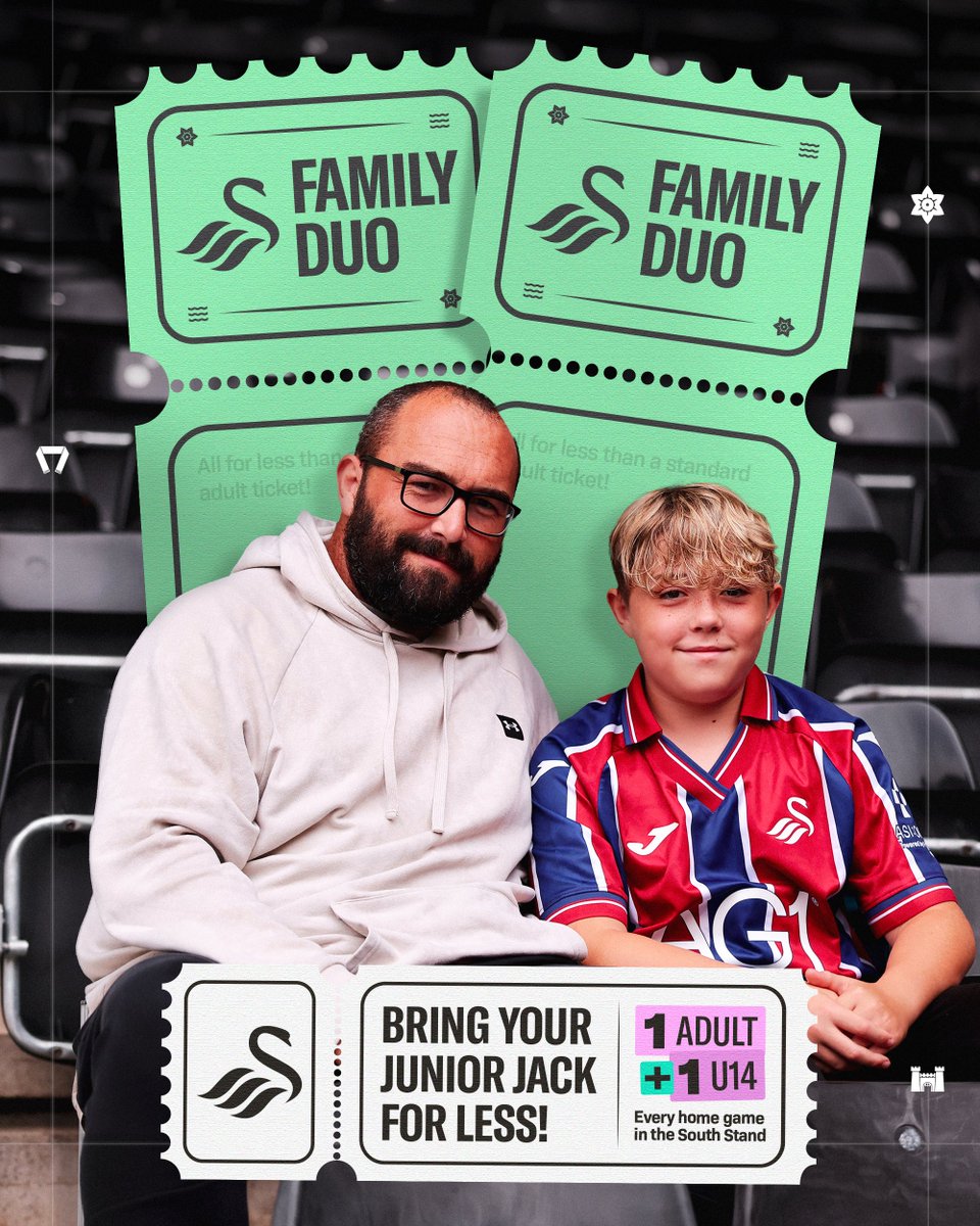 SwansOfficial's tweet photo. Bring your Junior Jack for less 🦢

Family Duo tickets from £26 for Norwich this Saturday 🎟️https://t.co/u9cGRqy2sx

Available at every home game this season 👉
https://t.co/pnghMwc0FV https://t.co/JUqTiGg3Po