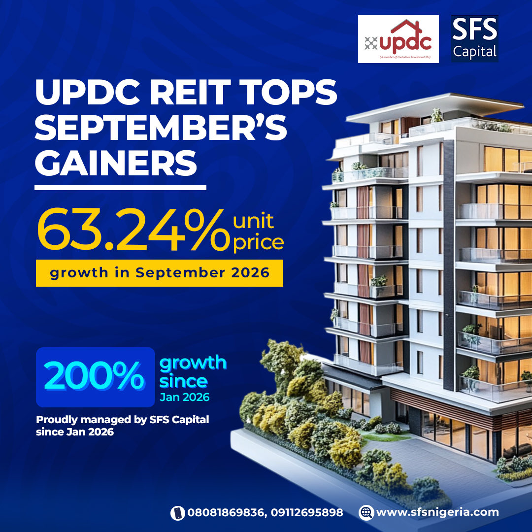 SFS_Nigeria's tweet photo. UPDC REIT recorded a 63.24% increase in unit price. 

A notable month of growth as the REIT continues to build on its performance in 2026. https://t.co/n57kHFeqVq