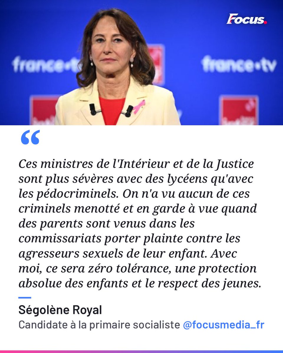 FocusMedia_Fr's tweet photo. 🇫🇷 🏛️ FLASH INFO — SÉGOLÈNE ROYAL ACCUSE LE GOUVERNEMENT D’ÊTRE « PLUS SÉVÈRE AVEC DES LYCÉENS QU’AVEC LES PÉDOCRIMINELS » https://t.co/aXQtexEz3x