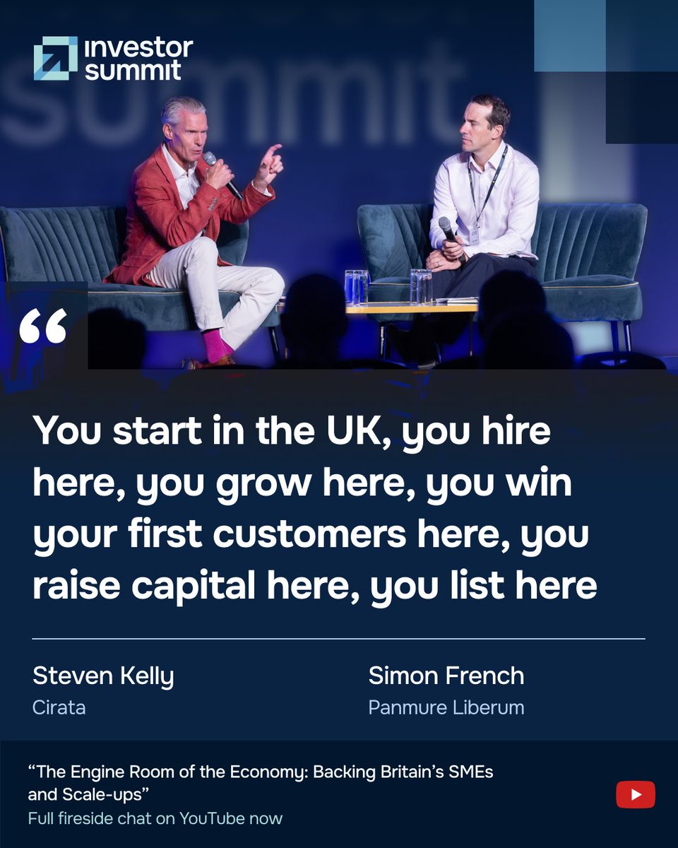 _investorsummit's tweet photo. The UK government spends around £400 billion a year on goods and services. @SKellyCEO  of @CirataData  , former Chief Operating Officer for the UK Government, wants far more of it going to British scale-ups.

At #InvestorSummit 2026, in conversation with @Frencheconomics  @PanmureLiberum , he pointed out that small businesses' share of central government spend rose from 6% to 25% between 2010 and 2015. Moving another 6% of today's spend to UK companies, he estimates, could create 50,000 to 100,000 jobs within a year or two.

“We want customers and contracts. We don't want handouts and grants.”

Full conversation: https://t.co/SvTqrIllm6