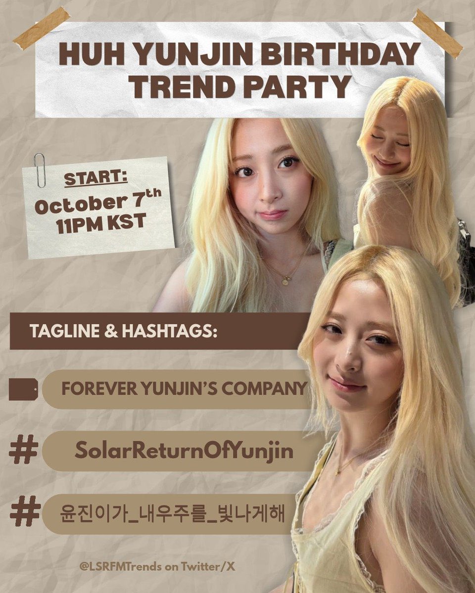 yunjinrs's tweet photo. yunjin’s birthday tags were already defined through a poll voted by fearnots many weeks ago. let’s not be unorganized and have two birthday trends please - this will only make it harder for her to trend & be a disadvantage for YJ. 

our goal is to have a united trend party for yunjin and celebrate it together, so please refer to @LSRFMTrends