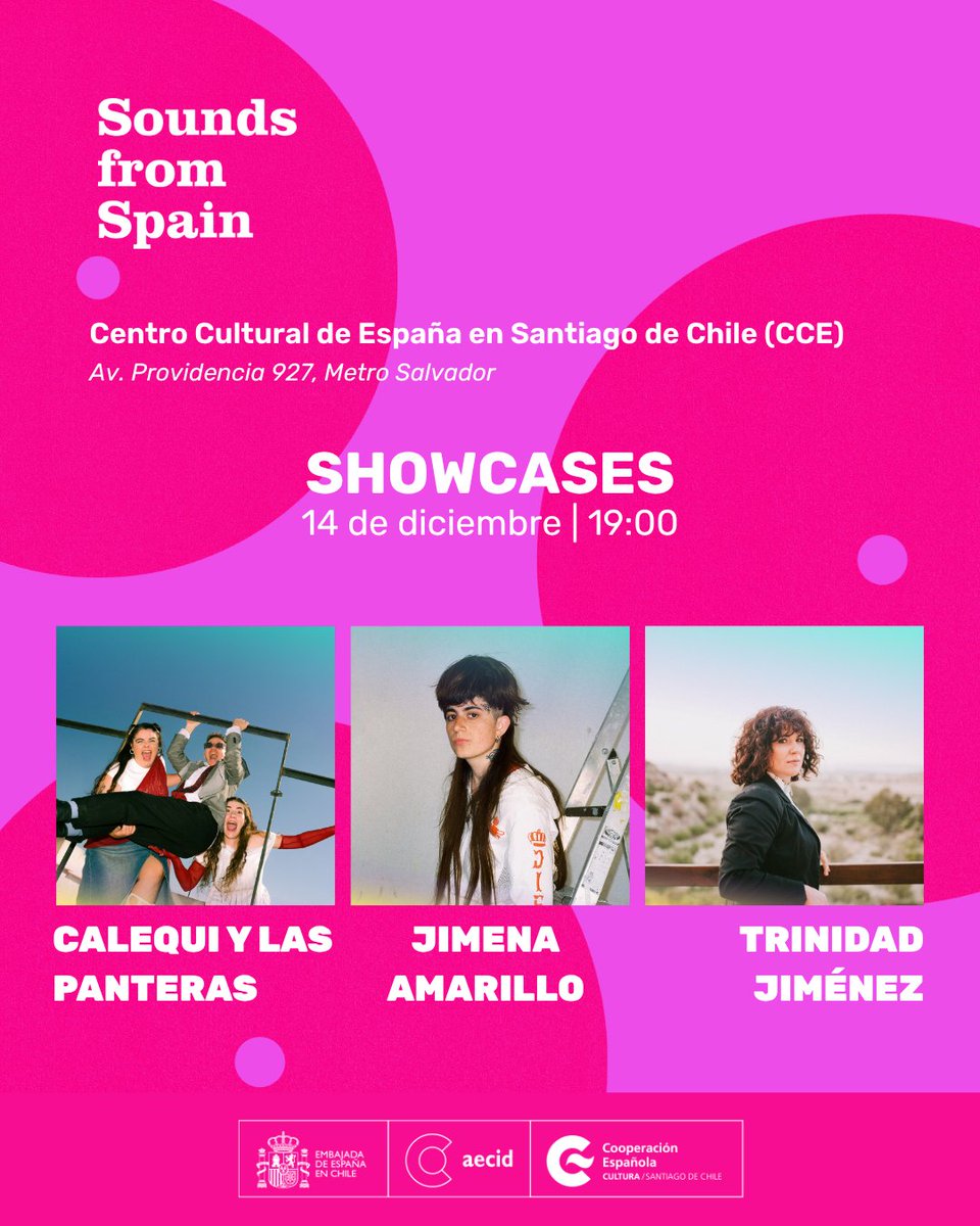 ARTEspectaculo's tweet photo. ¡Sounds from Spain vuelve a Chile! 🤩
El próximo 14 de diciembre @calequipanteras , Jimena Amarillo y @TrinidadMusica actuarán en concierto en el Centro Cultural de España en Santiago de Chile. 🎶
Más información en https://t.co/NDJm9RijTc
¡No te lo pierdas! https://t.co/G1CRbaxL7I