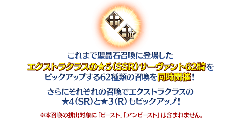 Merem110's tweet photo. 「冠位名代戦」準備応援の62種類のピックアップ召喚にビーストとアンビーストは含まれていません。

もう一度言います。
獣サーヴァントは復刻されていません。 #FGO https://t.co/XTzguFvn4e