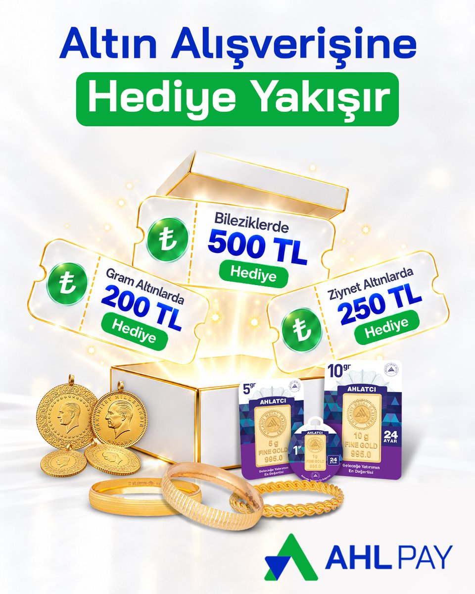 AHL_Pay's tweet photo. Bu ekim altın alışverişin hediyeli! 🍂🎁

AHL Pay hesap bakiyenle yapacağın fiziki altın alışverişlerinde gram altınlara 200 TL, ziynet altınlara 250 TL, bileziklere 500 TL hediye bakiye kazan!

Altınını kolayca seç, sigortalı teslimatla adresinde teslim al. 
📲  https://t.co/N8wL200BA7

#AHLPay #FizikiAltın #AltınAlışverişi