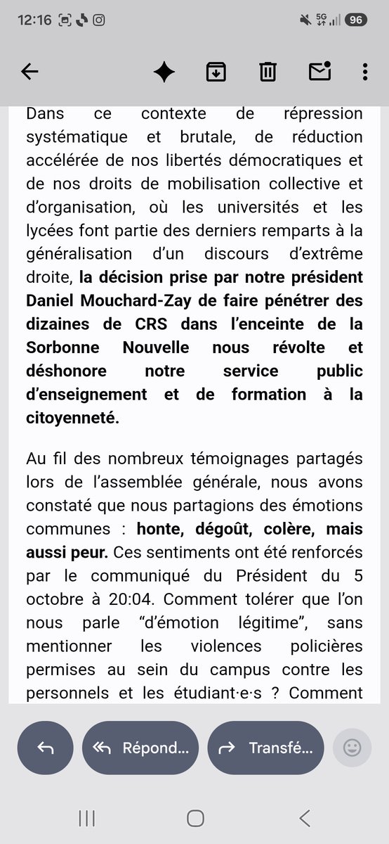 vincentbilem's tweet photo. Communiqué de l'AG des personnels de la Sorbonne Nouvelle, qui s'est tenue hier https://t.co/n1b920V8TU