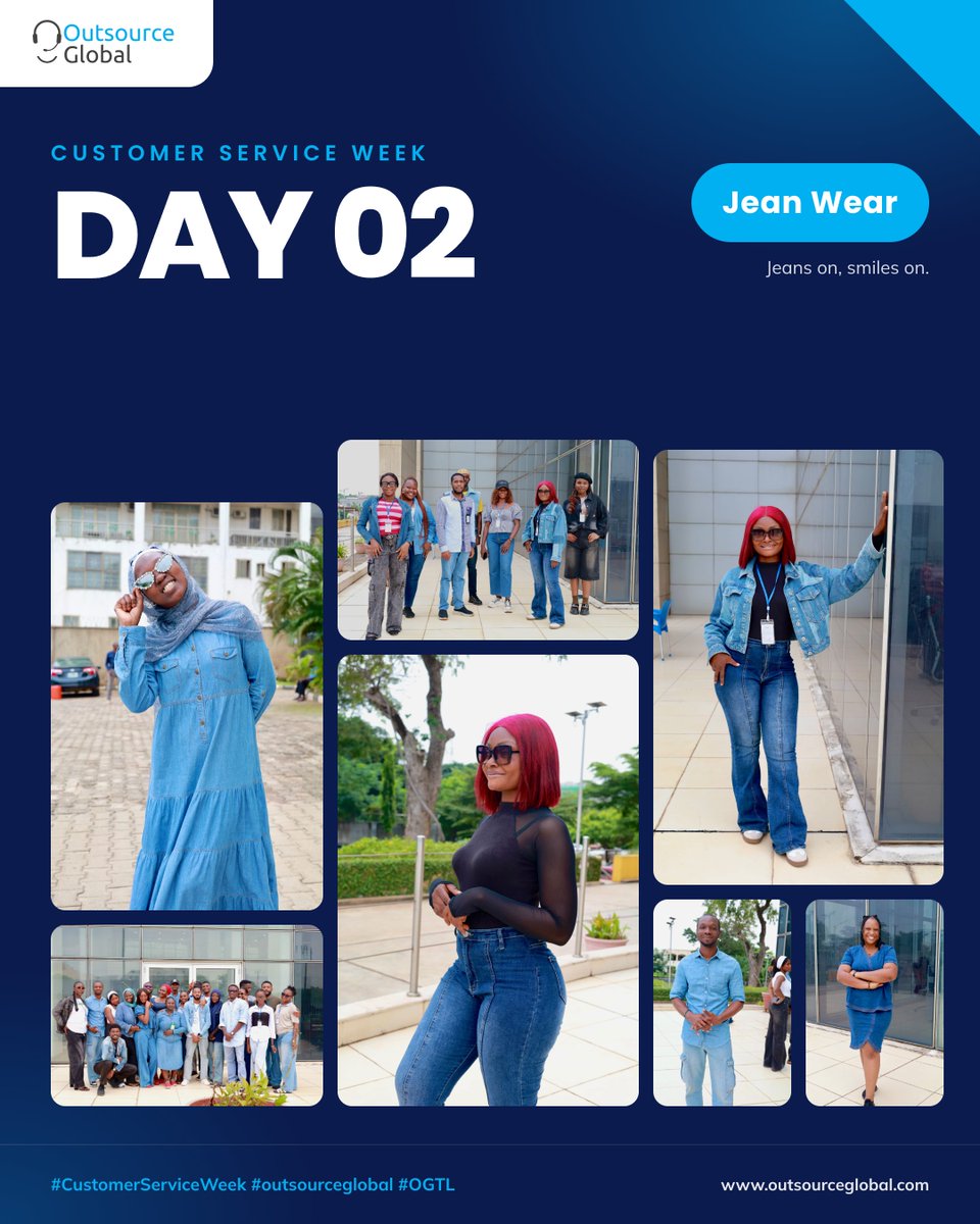 OutSourceGbl's tweet photo. Day 2 of #CustomerServiceWeek: Jean Wear 👖💙

Jeans on, smiles on. Our team came through in denim, and the fits were unmatched.

#OGTL #outsourceglobal https://t.co/TFiJKw1meC