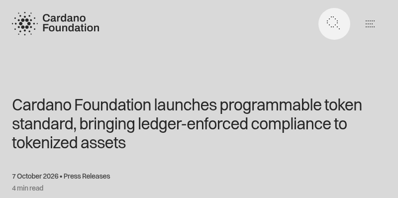 cryptonewshq's tweet photo. Cardano Foundation says its programmable token standard is live on mainnet. Issuers can build identity checks and transfer restrictions into their tokens. It required no hard fork. #Cardano https://t.co/XfLbkI4avE