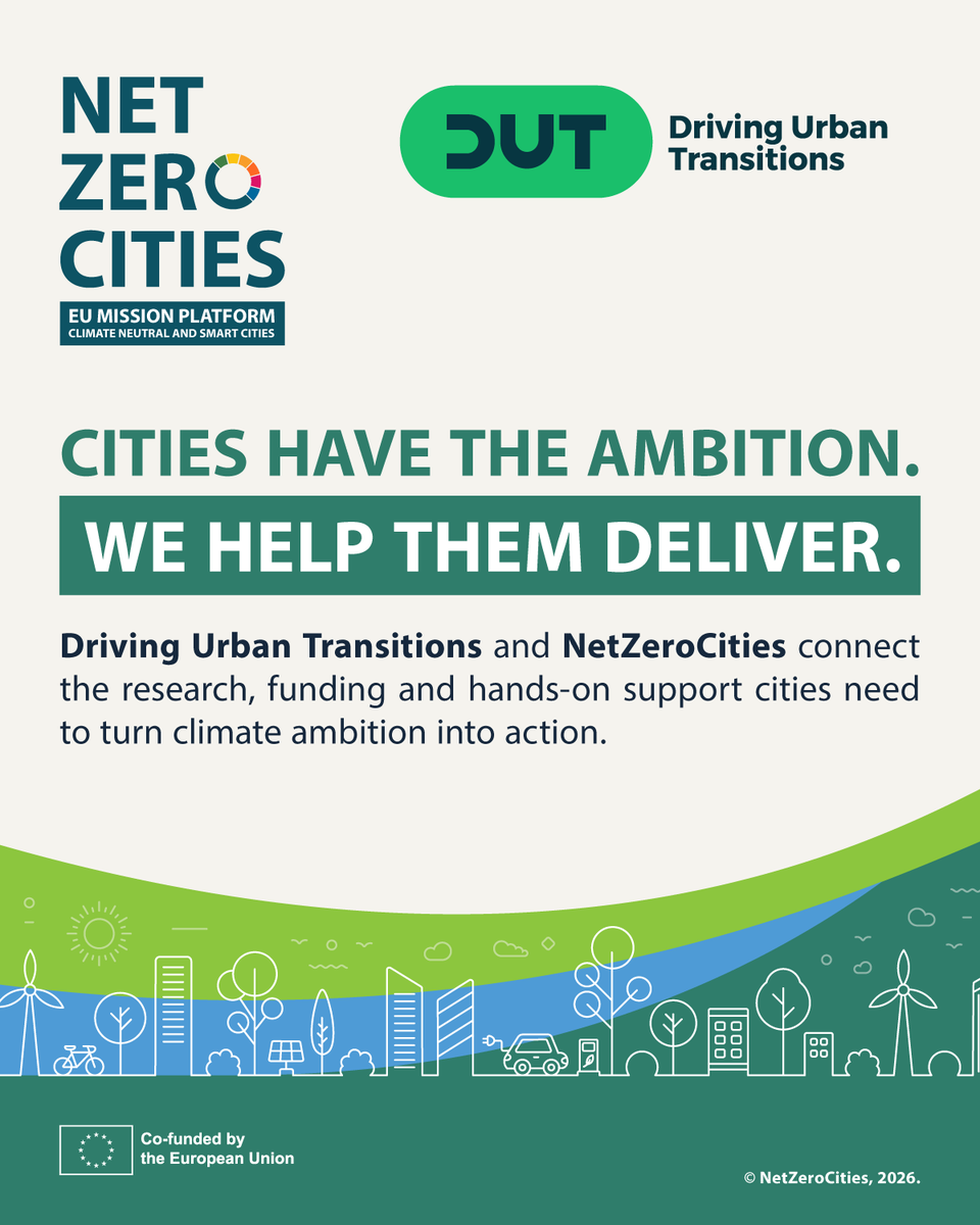 NetZeroCitiesEU's tweet photo. 🌍 Meet us at @BXLClimateWeek!

Driving Urban Transitions Partnership and @NetZeroCitiesEU, will share a booth there.

📍Gare Maritime, Tour &amp; Taxis, Brussels (Stand 3H)
📅12–15 October 2026

The Expo is free to attend: https://t.co/dsqdSGwMBy

#MissionCities #EUMissions https://t.co/BjgOxh43YV