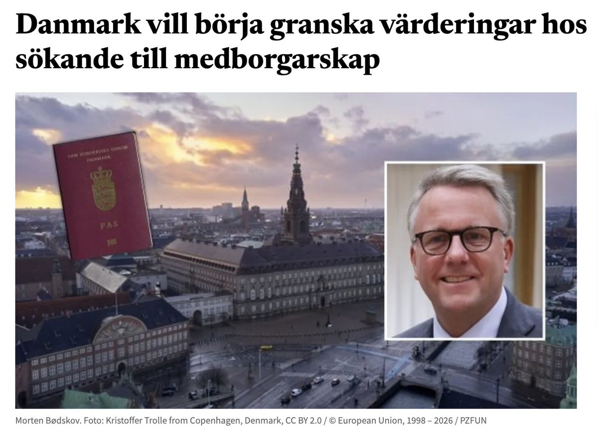 Bulletin_Nu's tweet photo. Den danska regeringen vill införa en ny modell där personer som söker danskt medborgarskap ska kunna screenas för antidemokratiska åsikter. https://t.co/A7MtBPQDyV https://t.co/TCVhhbiBar