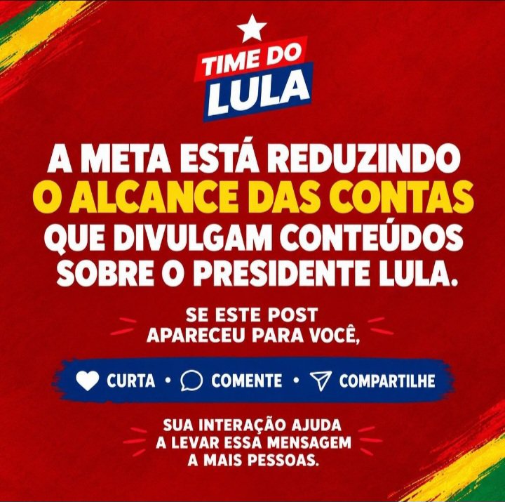 Rogeriononatosa's tweet photo. 🚩🚩BOM DIA COMPANHEIRADA!
A Meta está reduzindo o alcance das contas da Esquerda, se você tá vendo este post, CURTA, COMENTE É COMPARTILHE!

LULA 13
EXÉRCITO DO LULA https://t.co/4TQM5B37td