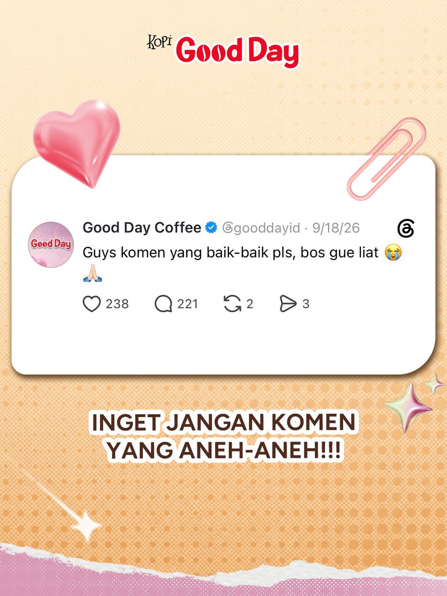GoodDayID's tweet photo. MinDay aslinya 2 orang yagesyaaa~

#KopiGoodDay https://t.co/s2VbP4t0Pf