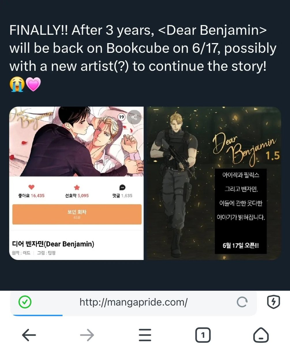 reading_euojk5's tweet photo. EVERYONE WAKE UP!! DEAR BENJAMIN IS COMING BACK!! 😭😭🧡

#DearBenjamin #디어벤자민
#Tappytoon #Bookcube #북큐브 https://t.co/C5aNhz7O6d