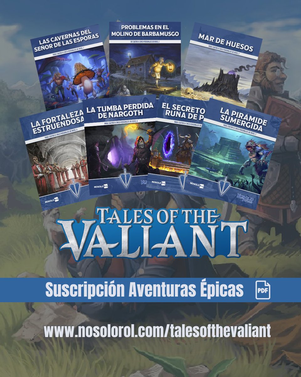 Nosolorol's tweet photo. Si te haces con la suscripción digital de Tales of the Valiant ahora, tendrás en tu cuenta todas las aventuras desbloqueadas hasta la fecha, listas para jugar el finde 🎲
⚔️ https://t.co/j2Tsl85b0p
#talesofthevaliant #TOV #5E https://t.co/j1cgoWlhvj