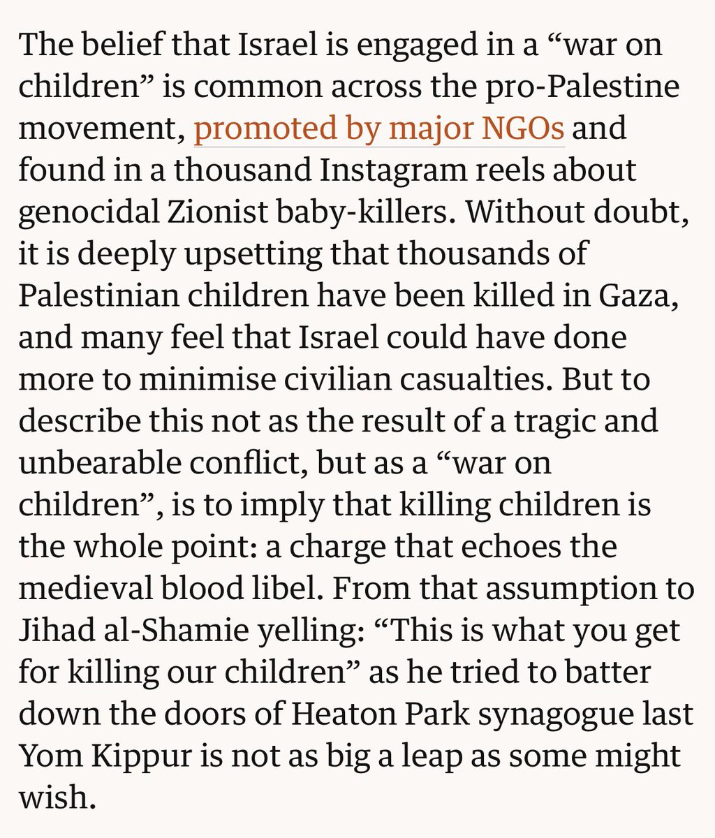 Hamza_a96's tweet photo. The Guardian has published a vile piece by Dave Rich accusing anyone who says Israel deliberately kills children of engaging in blood libel.

Apparently, the slaughter of Palestinian children in Gaza is a byproduct of a “tragic and unbearable conflict”. https://t.co/23YNW0BBuF