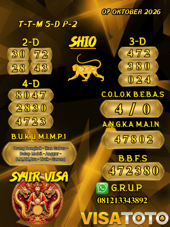 PrediksiVisa's tweet photo. PREDIKSI VISATOTO HARI INI 07 OKTOBER 2026
PASARAN : TOTOMACAU 5D P2

SALAM JACKPOT &amp; TETAP UPS BOSSKU !! 🥰🥰

#visatoto #AngkaMain #ColokBebas #Prediksijitu https://t.co/LCMRQnTP3z