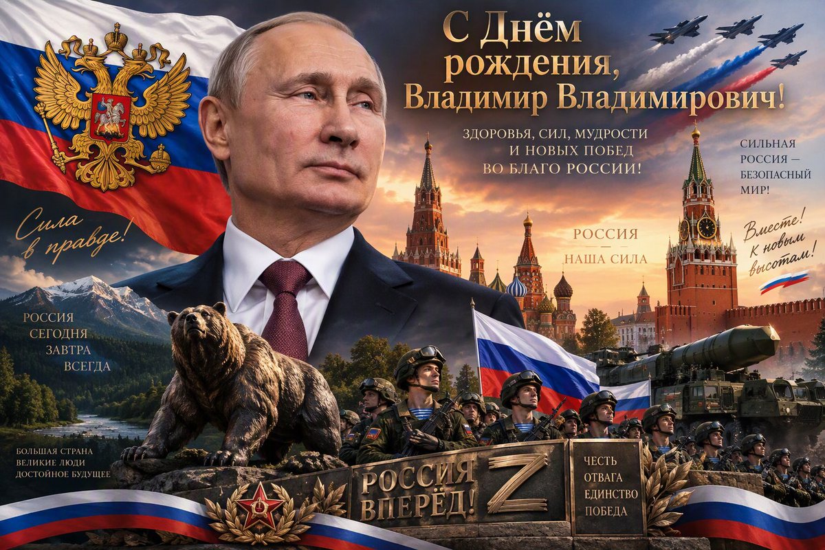 ZoranJovanoski3's tweet photo. 🎊 ДЕНЕСКА МУ Е РОДЕНДЕН НА ВЛАДИМИРОВИЧ! 🎂

Денеска Путин навршува 7⃣4⃣ години, и започнува 7⃣5⃣-та. 💪

СРЕЌЕН РОДЕНДЕН ВЛАДИМИР ВЛАДИМИРОВИЧУ! 🥂 🎉 https://t.co/k0L9LL0EbB