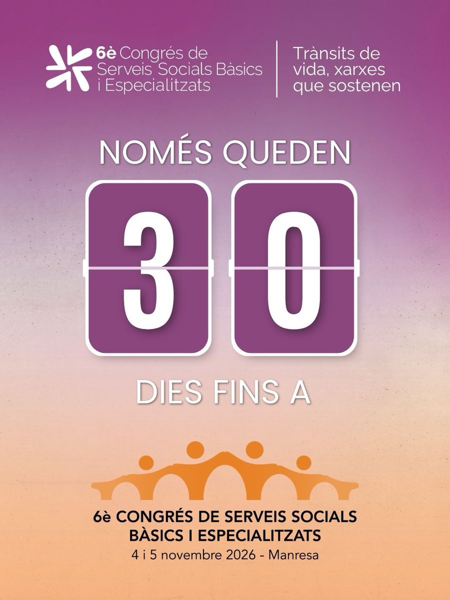 CSSBE_CAT's tweet photo. ⏳ Falten menys de 30 dies per al #CSSBE2026

Ja tens la teva plaça?

👉 Inscriu-t’hi a https://t.co/8MRKrYpTab

#CSSBE2026 #XarxesQueSostenen https://t.co/WShcJr4IeK