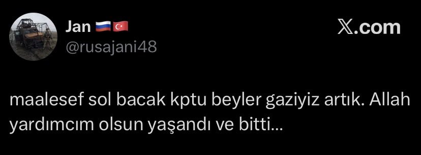 hakaanyzb's tweet photo. Rusya saflarında savaşan bir Türk vatandaşı, savaşta bir bacağını kaybettiğini açıkladı.

“Sol bacak koptu beyler gaziyiz artık.” https://t.co/vaTvUetrZD
