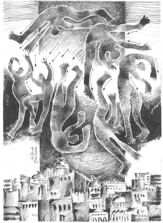 returndotart's tweet photo. For years Maisara Baroud kept a daily visual diary, filling sketchbooks with drawings of the world around him.

On October 7, 2023, the diary changed. Baroud continued drawing each day, but began using the pages to record the war unfolding around him in Gaza. The following day his office was destroyed. On October 9, his home and studio were destroyed along with his paintings, books and art supplies.

Baroud kept drawing. In the days that followed, he shared works including In the Sky There Is a Wide Space for Those Who Climb to It. The daily diary became I Am Still Alive, an ongoing record that has continued through years of displacement.
