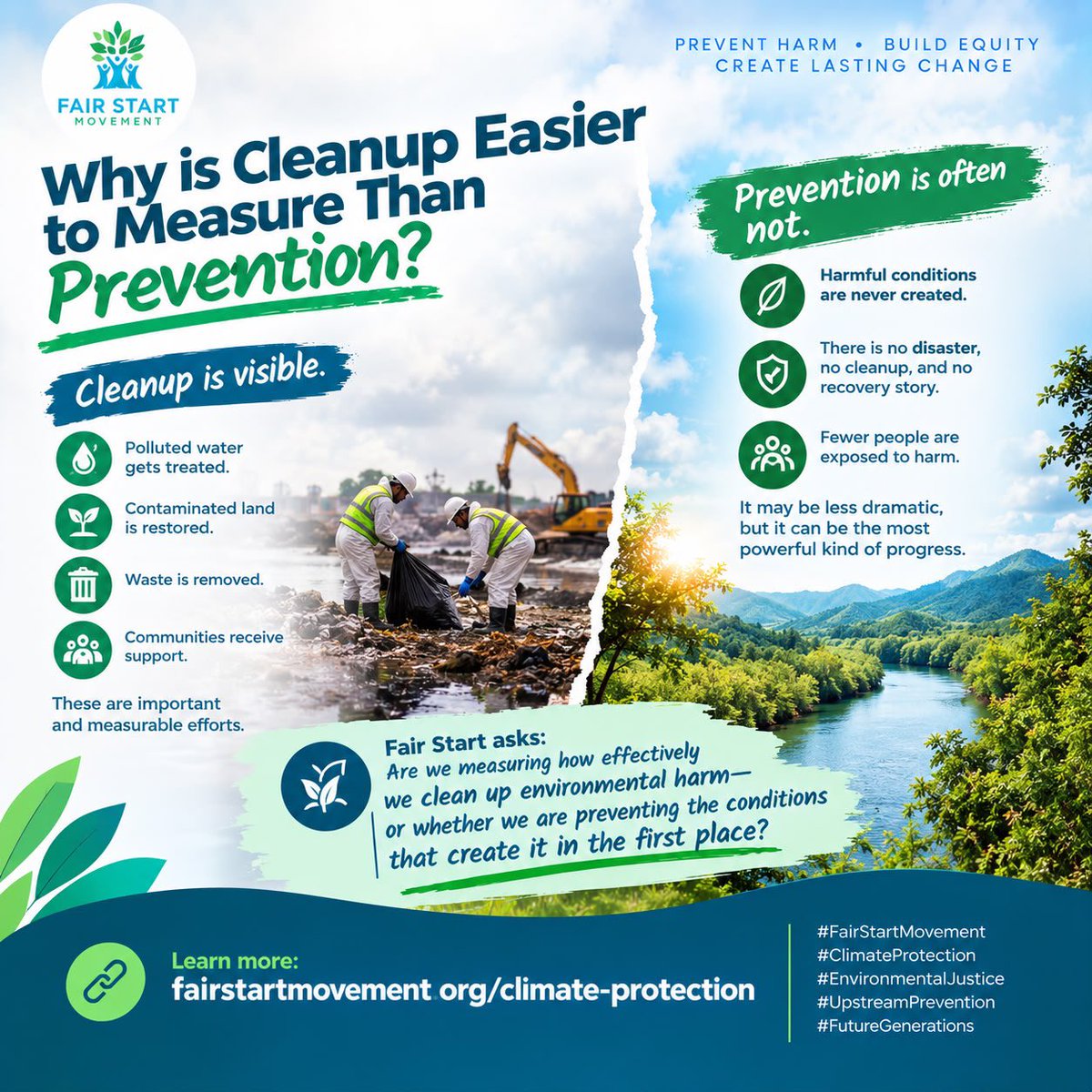 FairStartOrg's tweet photo. Environmental cleanup is visible.

But prevention is harder to see because there may be no disaster, cleanup or recovery story.

Fair Start asks: Are we measuring response or preventing the conditions that create harm?

https://t.co/iiSFiXeah9
#FairStart #ClimateProtection https://t.co/lxhZVjc1SQ