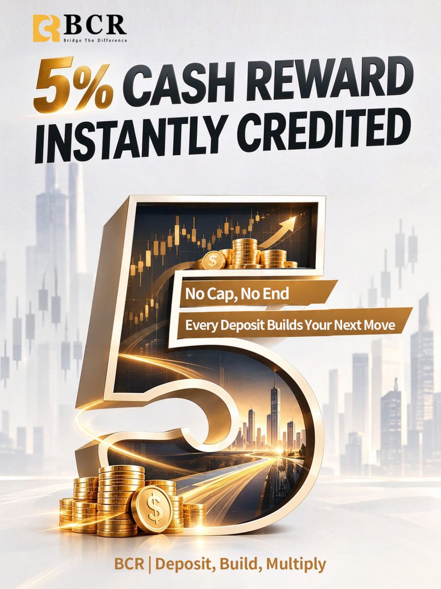 bcrmarketnews's tweet photo. 5% Cash Reward
Get a 5% cash reward on your deposit, instantly credited. No cap, no end. Every deposit builds your next move with BCR 📈

#thebcr #bcrTrading #bcrGlobal