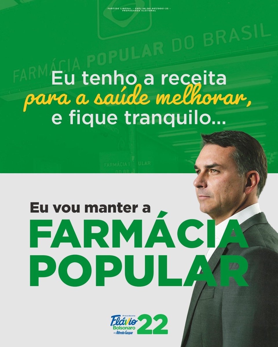 saritacoelho's tweet photo. Olha quem realmente acabou com o Farmácia Popular: o Lula! 

Com o Flávio, o programa vai ser fortalecido.

Espalhem nos grupos! https://t.co/NZRe8nJdFM