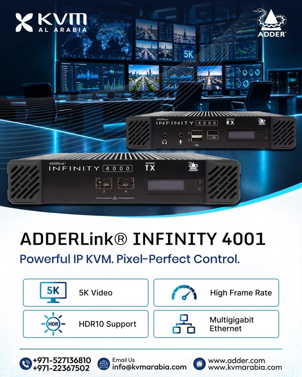 kvmarabia's tweet photo. 🖥️ Powerful IP KVM. Pixel-Perfect Control
🖥️5K Video
⚡High Frame Rate
🌈HDR10 Support
🌐 https://t.co/Y2PeUmpEts
@Adder
#Infinity4001 #KVMSolutions #ControlRoom #CommandCenter #DataCenter #BroadcastTechnology #AVTechnology #RemoteAccess #ConnectivitySolutions #UAE #SaudiArabia https://t.co/YEdAnVb6ps