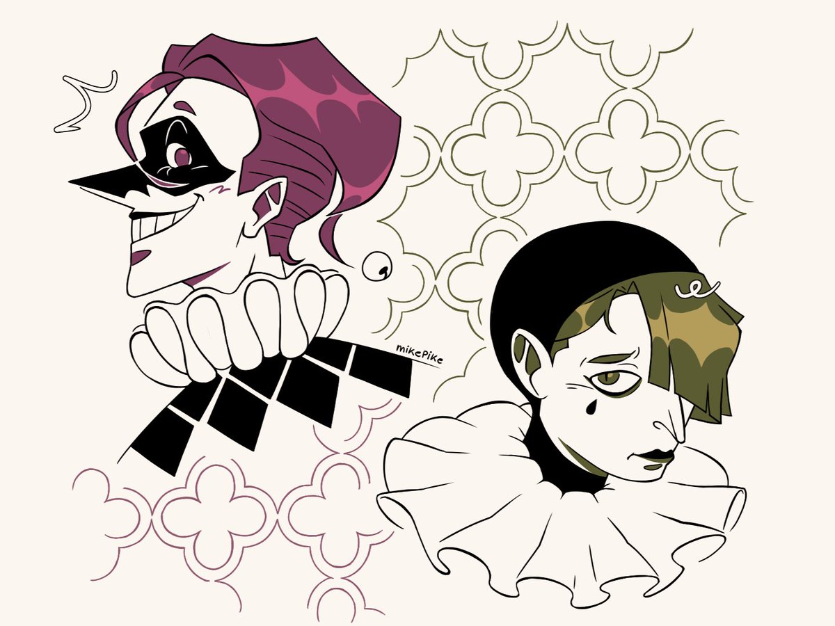 _mikepike's tweet photo. #SovereignTower #SovTober Day 5
This one took longer than I expected oops

I'm a big fan of clown archetypes, felt like Chester and Arron fit the Harlequin and Pierrot from Commedia dell'arte pretty well https://t.co/MdWWpj1kn5