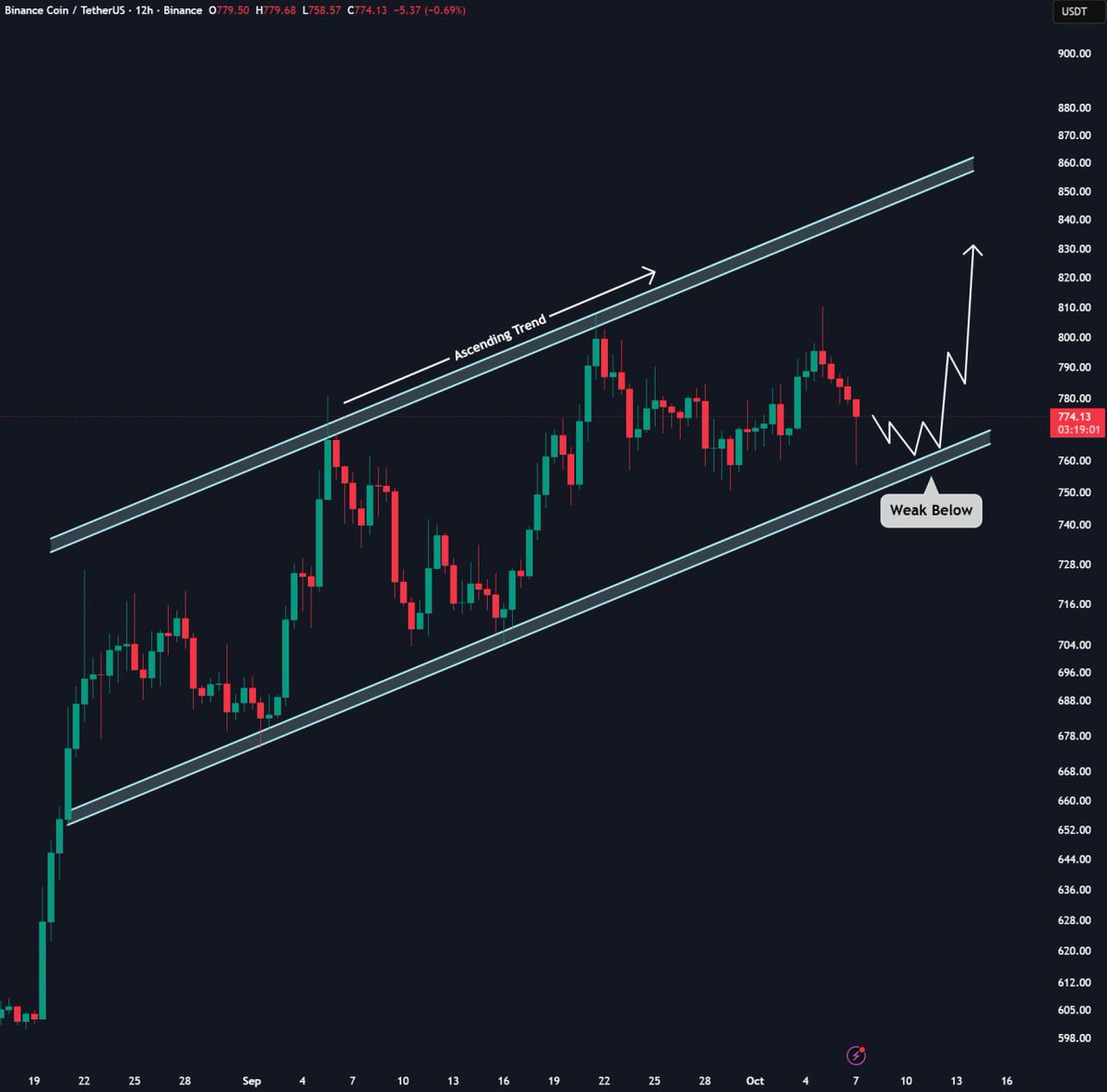 CryptoZeinab's tweet photo. $BNB is still in an uptrend but price is pulling back toward $760–$765 support.

If it bounces, we could see $790–$800, then $820–$830.

If $760 breaks, the trend could turn weak. https://t.co/RHRdhq57nk